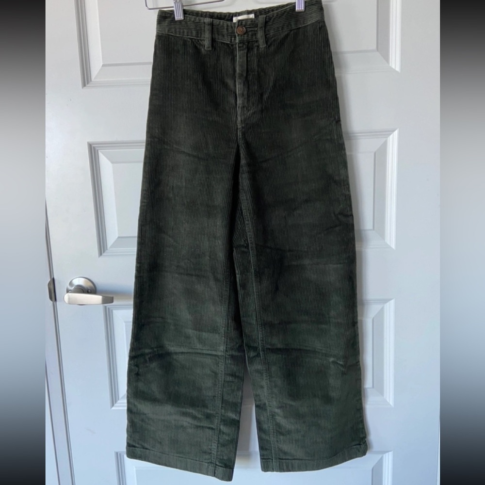Wilfred Aritzia Dark Green Corduroy Wide Leg Pants | Sz 0 XS | Cozy Fall